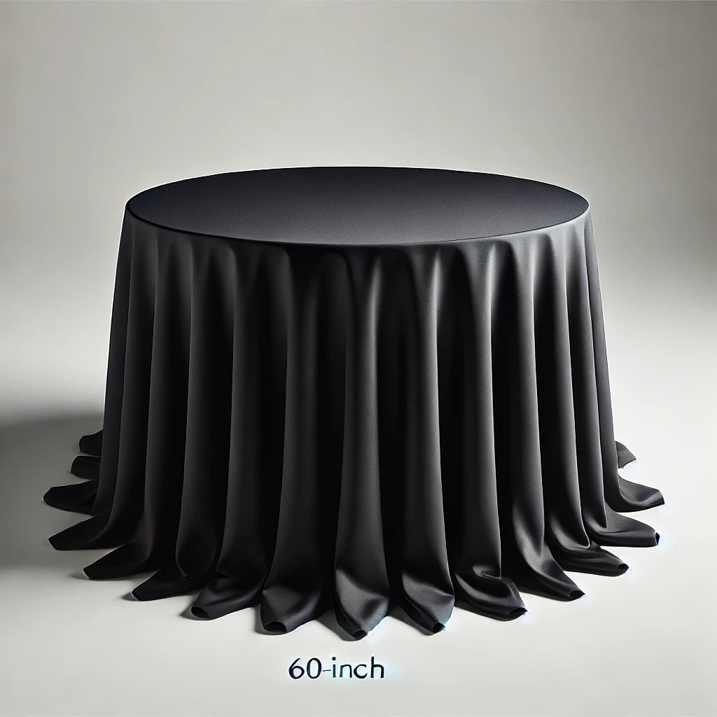 60 Inch Black Round Tablecloth Rentals